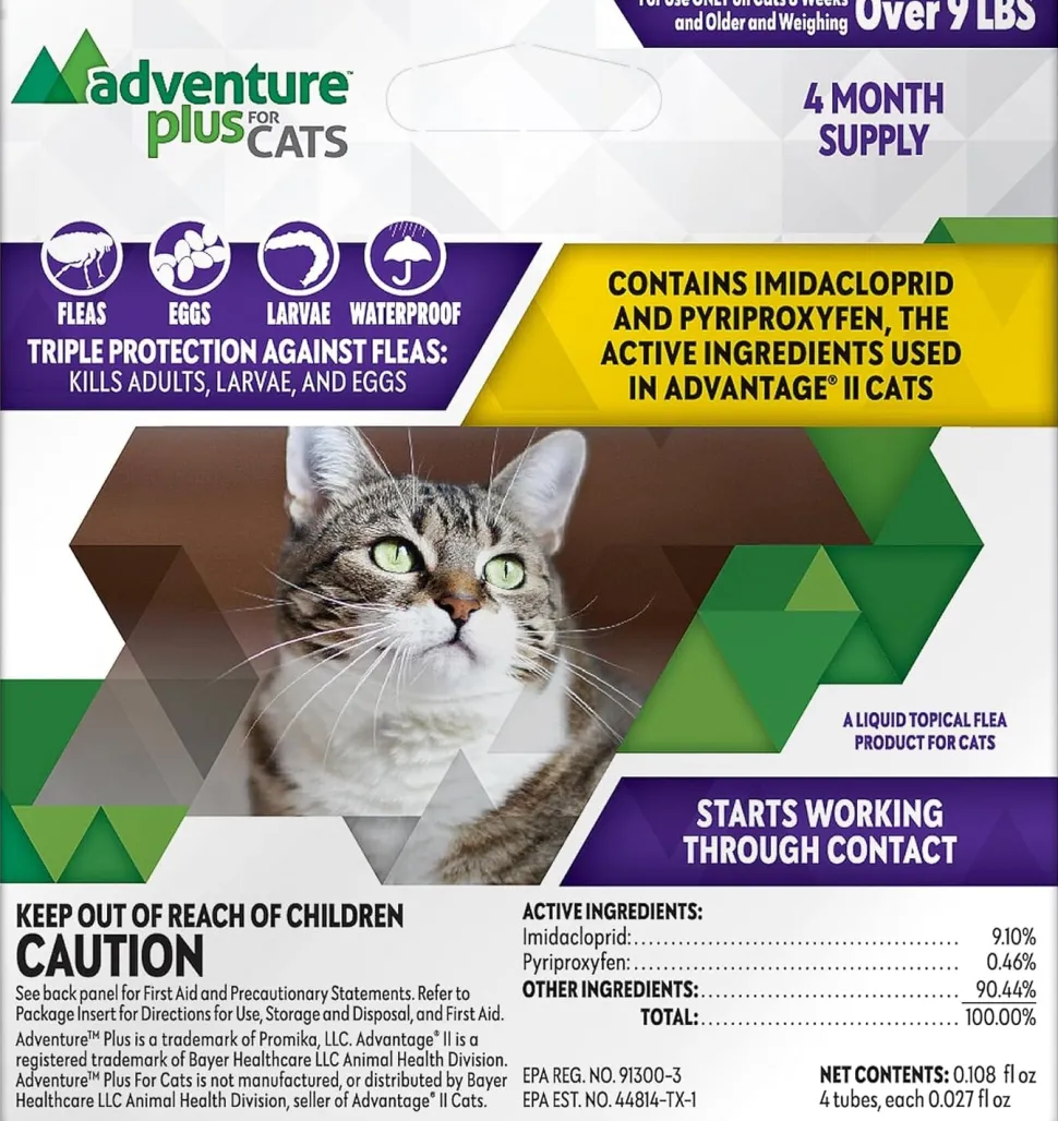 Adventure Plus Topical Flea and Tick for Cats - Over 9 Lbs - 4 Pack