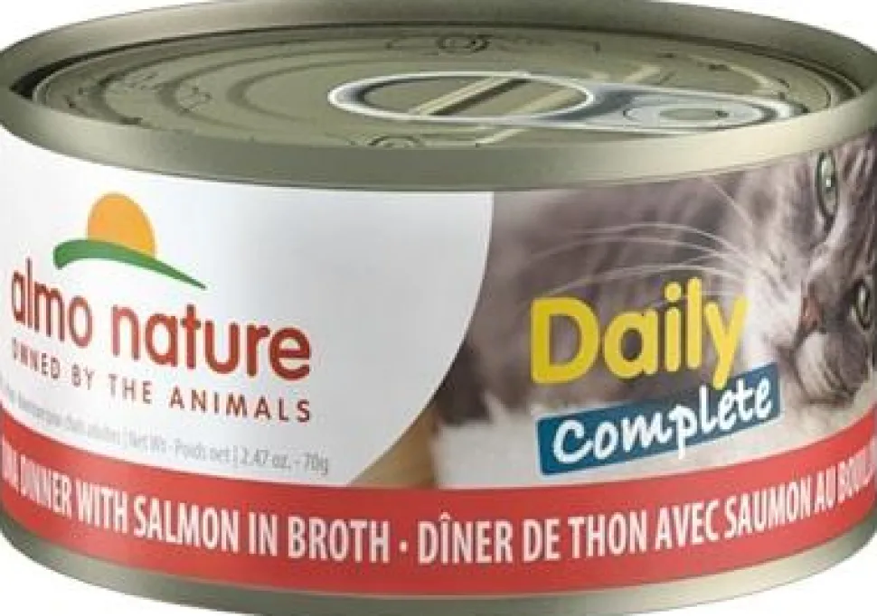 Almo Nature Cat Daily Complete Tuna Dinner with Salmon in Broth Canned Cat Food - 2.47 oz Cans - Case of 24