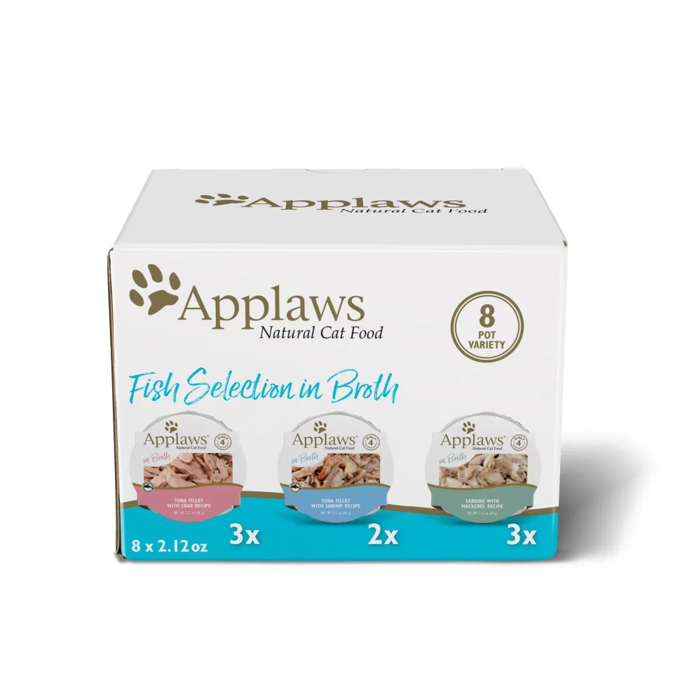 Applaws Natural Fish Selection Tuna Shrimp Mackeral Sardine and Shrimp in Broth Wet Cat Food Tray - 2.12 Oz - Case of 8 - 4 Pack