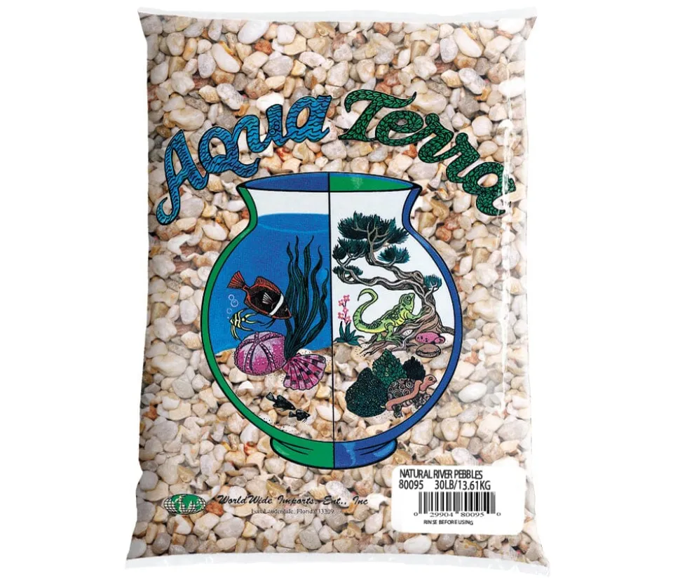 Aqua Terra Premium Fresh Water River Pebbles Aquarium Gravel - 25 lbs - 2 Count