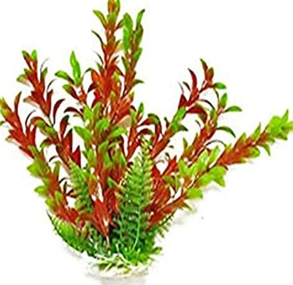 Aquatop Hygro-Like Weighted Plastic Aquarium Plant Decoration - Green/Red - 12 In