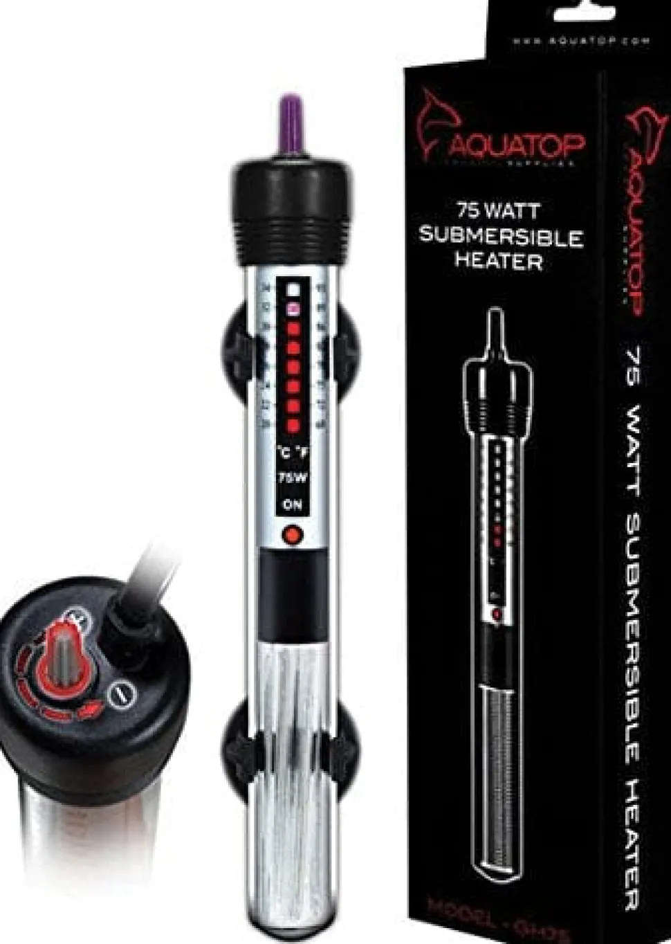 Aquatop Submersible Glass Heater Submersible Fish Tank Heater - 75 Watt