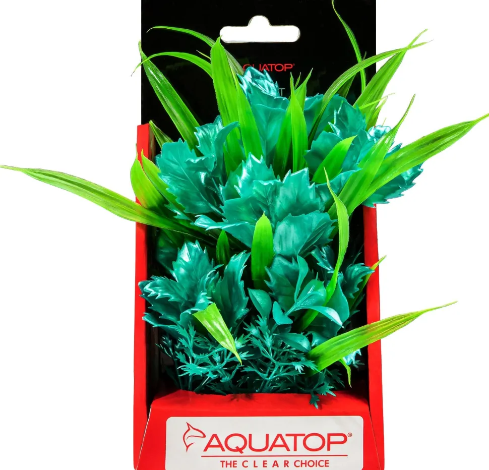 Aquatop Vibrant Passion Plant Boxed Plastic Aquarium Plant - Turquoise - 6