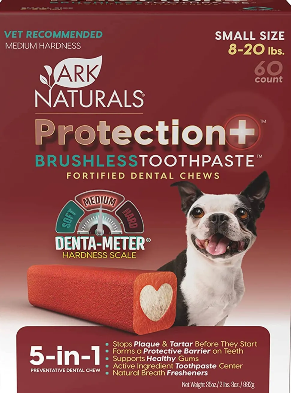 Ark Naturals Protection+ Brushless Toothpaste Value Pack Dental Dog Chews - Small - 60 Count Box