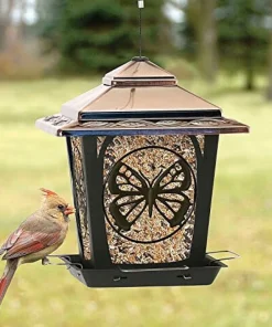 Audubon Hopper Style Wild Bird Feeder with Butterfly Design - Bronze - 3 Lbs Cap