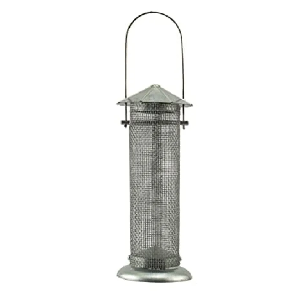 Audubon Rustic Farmhouse Galvanized Silo Thistle Wild Bird Feeder - Nickel - .5 Lbs Cap