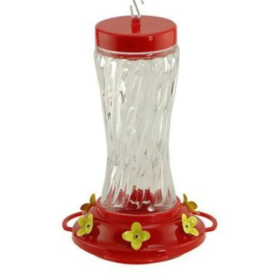 Audubon Swirl Glass Hummingbird Feeder - Red/Clear - 16 Oz Cap