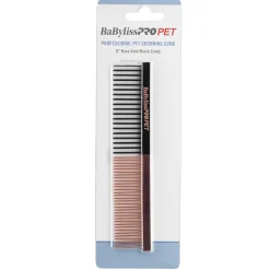 BaByliss Pro Pet Cat and Dog Comb - Rose Gold/Black - 6" Inches