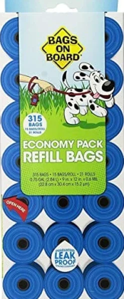 Bags On Board Economy Pack Refill Bags Dog Wastebags - Blue - 315 Count