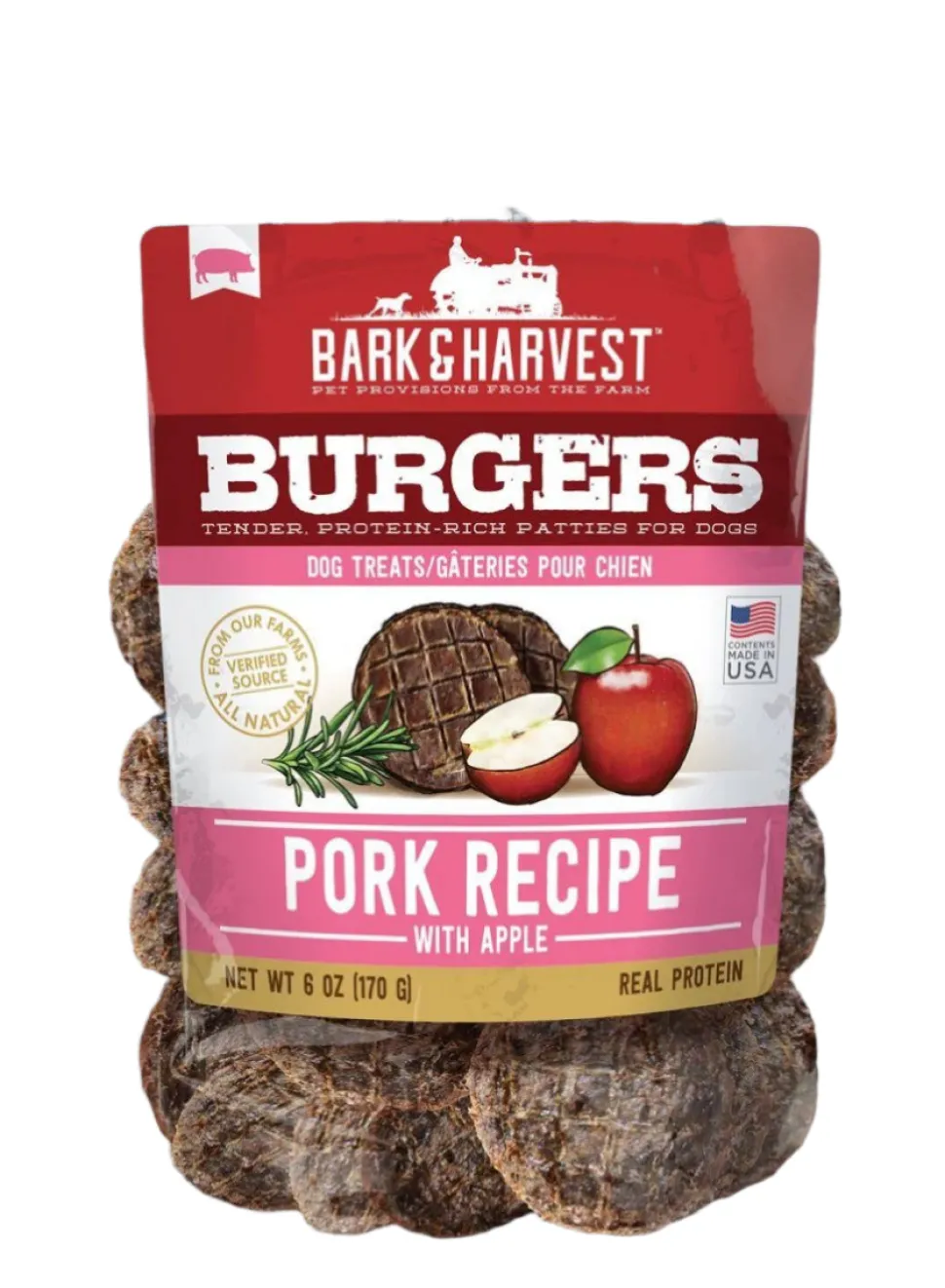 Bark + Harvest by Superior Farms Burgers Pork & Apple Refill Jar (2 Dog Natural Chews - 40ct bags)