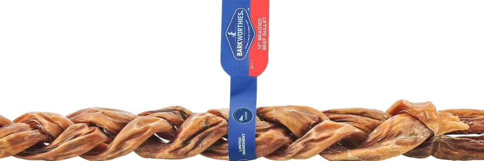 Barkworthies Beef Gullet Braided 12" Dog Chews - 12 ct Case - Case of 1