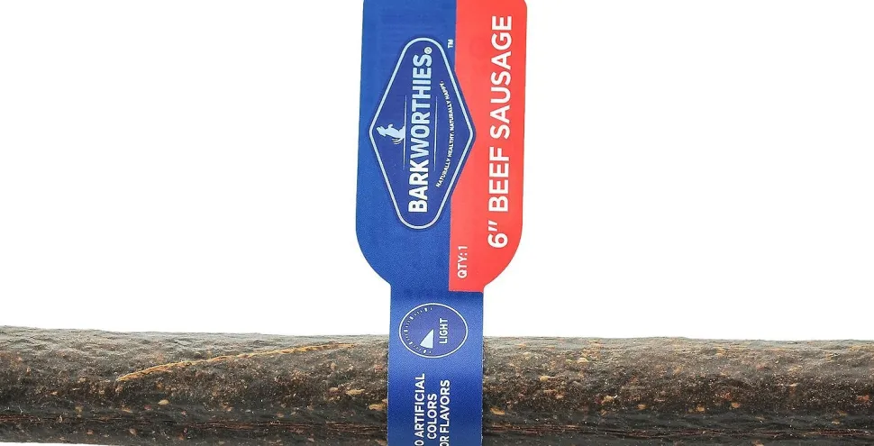 Barkworthies Beef Sausage 6" Dog Chew Treat - 50 ct Case - Case of 1