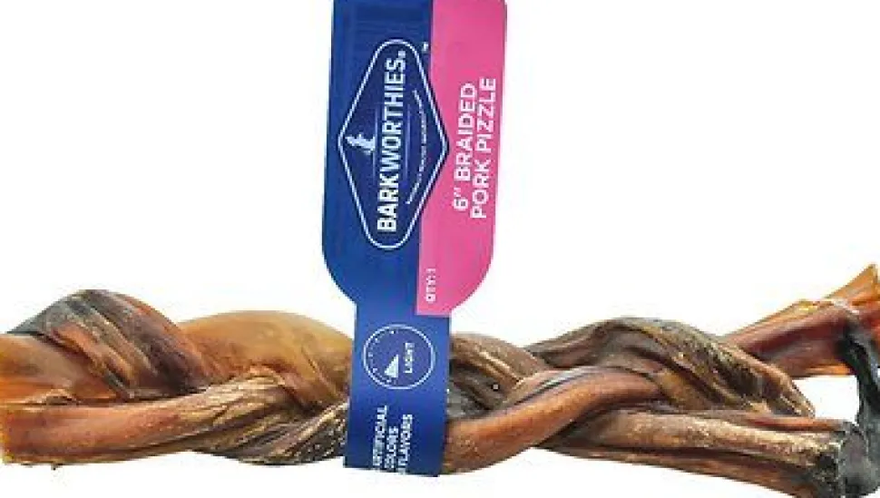 Barkworthies Pork Pizzle 6" Braided Dog Chew Treat - 30 ct Case