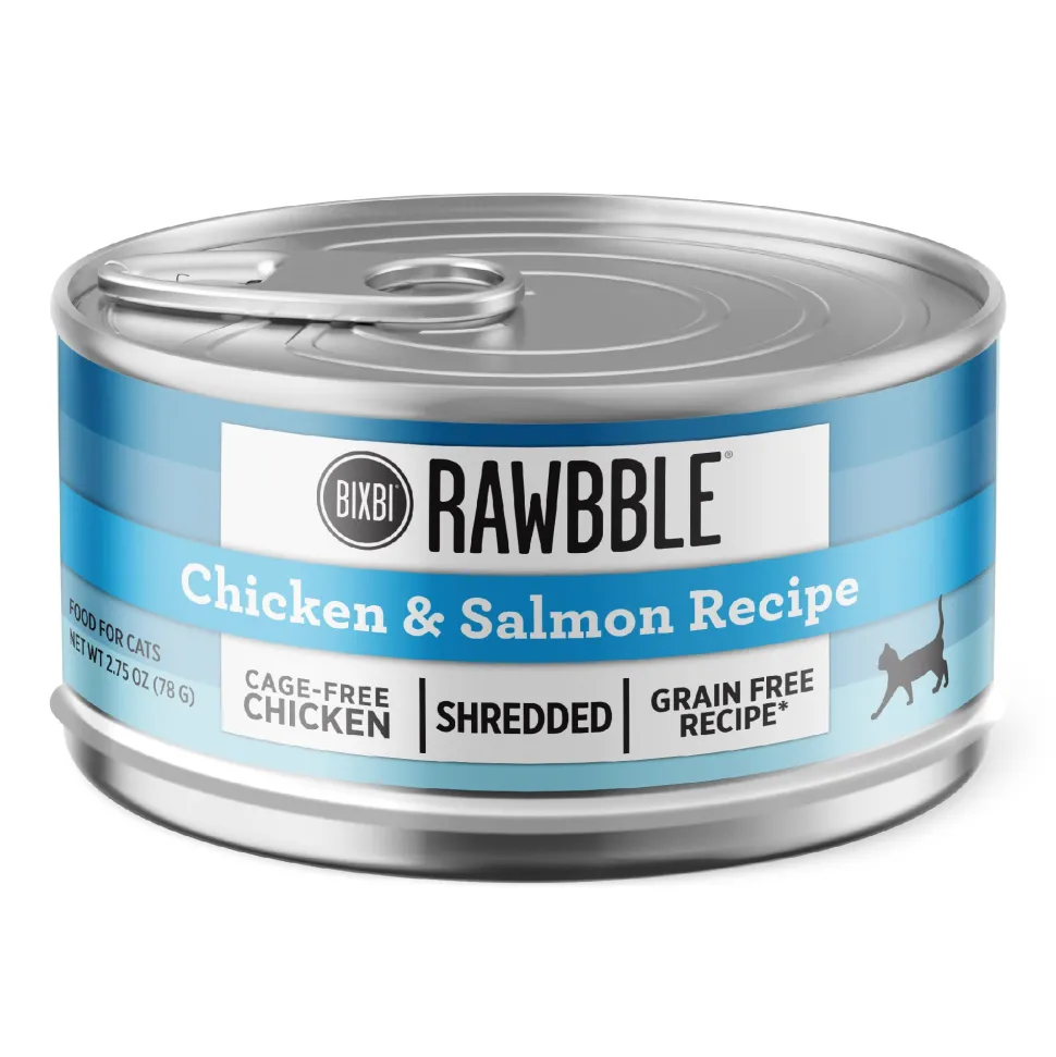 Bixbi Rawbble Shredded Chicken and Salmon Canned Cat Food - 2.75 Oz - Case of 24