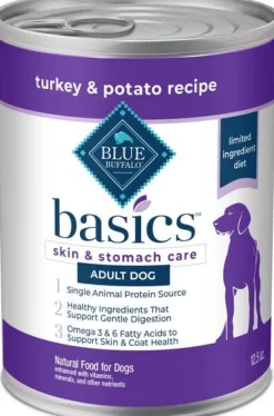 Blue Buffalo Basics Adult Grain-Free Skin and Stomach Care Turkey Canned Dog Food - 12.5 Oz - Case of 12