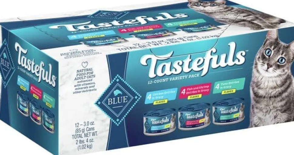 Blue Buffalo Tastefuls Flaked Tuna Chicken and Shrimp Canned Cat Food - Variety Pack - 3 Oz - Case of 12