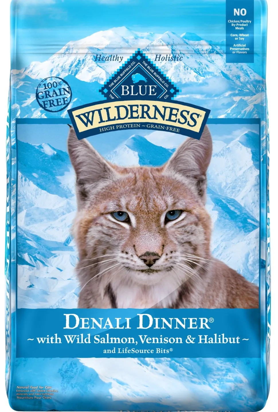 Blue Buffalo Wilderness Adult High-Protein Denali Dinner Salmon Venison and Halibut Dry Cat Food - 10 Lbs
