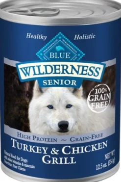 Blue Buffalo Wilderness Senior Grain-Free Grilled Turkey and Chicken Canned Dog Food - 12.5 Oz - Case of 12