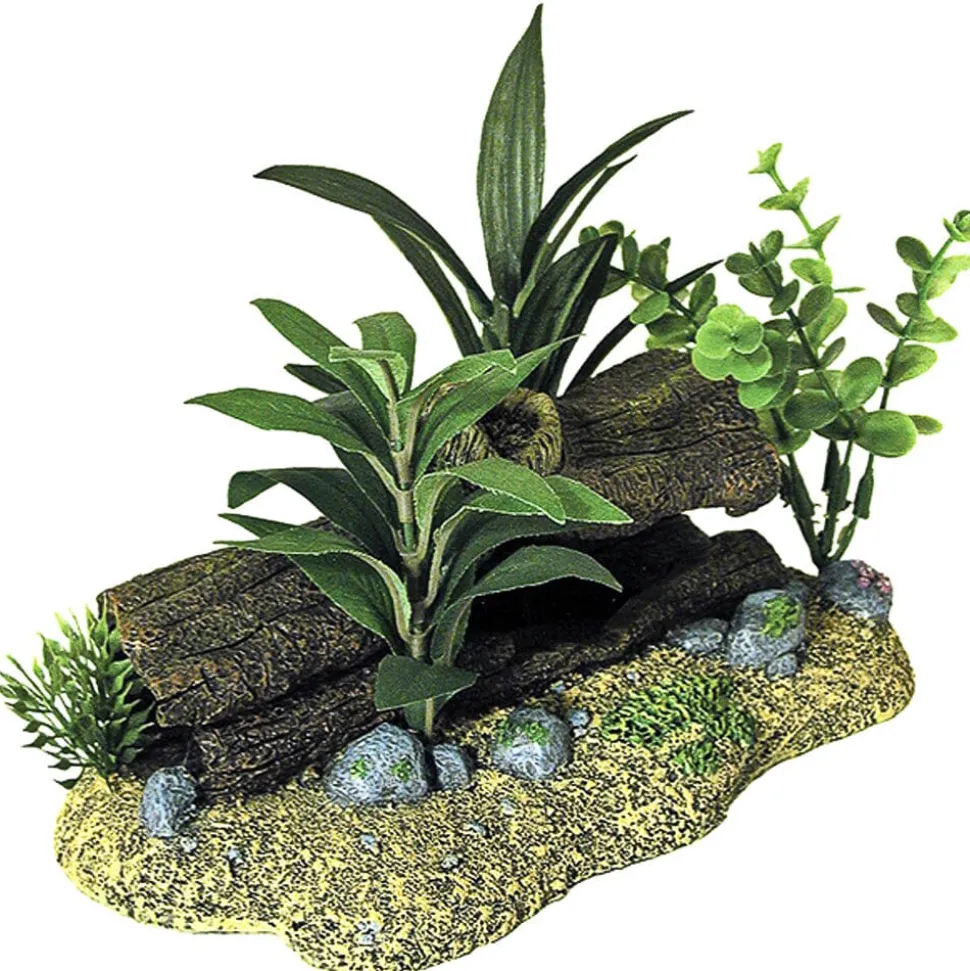 Blue Ribbon Exotic Environments Log Cavern With Plants Tank Accessory