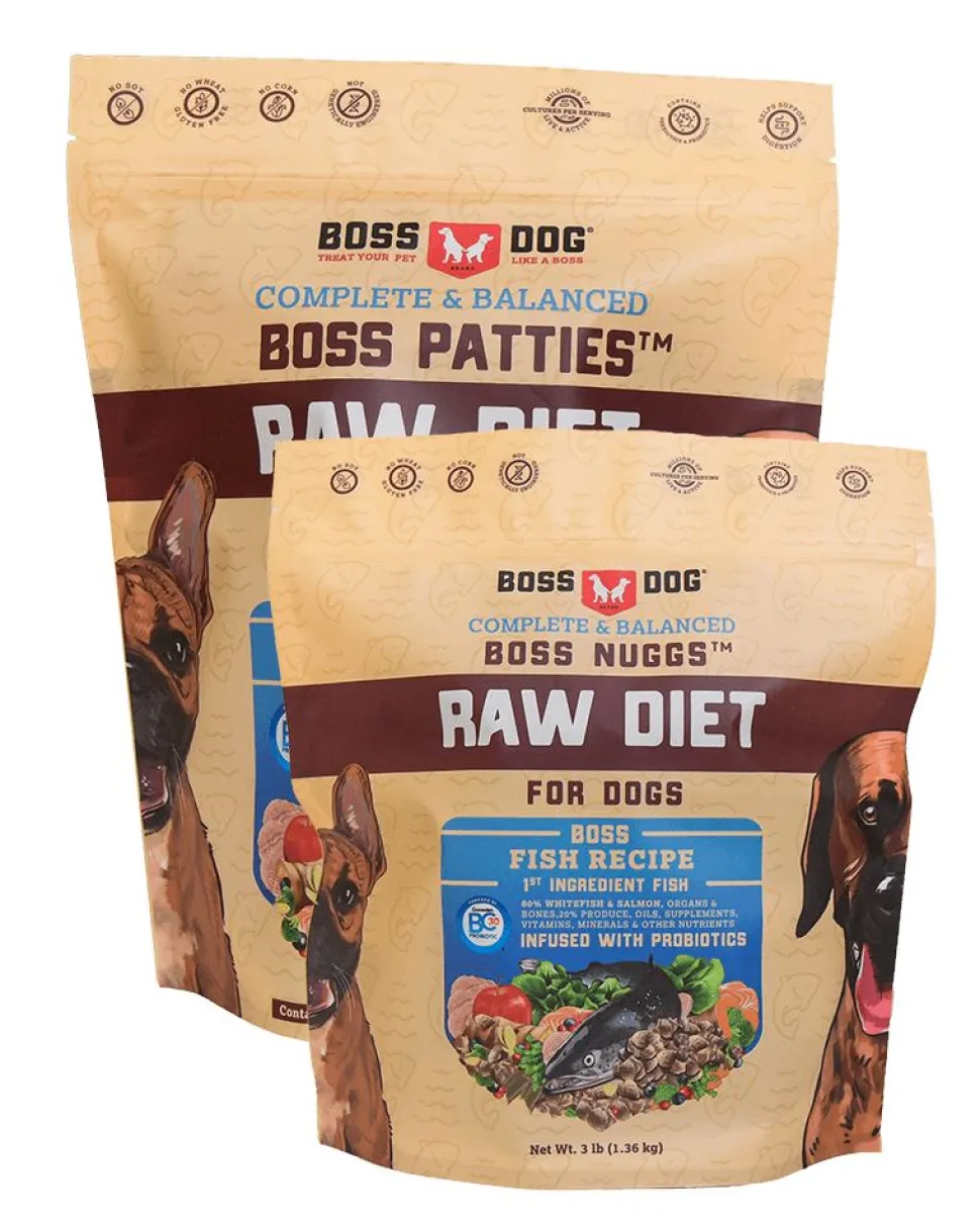 Boss Dog Frozen Complete Raw Fish Diet 8 oz Patties Raw Dog Food - 6lb Bag