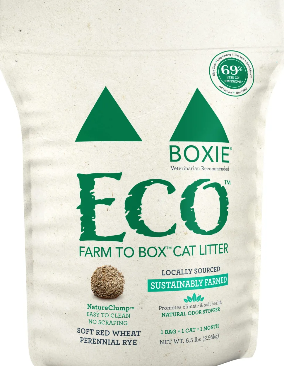 Boxiecat Eco Farm to Box Sustainably Farmed and Sourced Dust-Free Scent-Free Plant Based Kitty Cat Litter - 6.5 Lbs