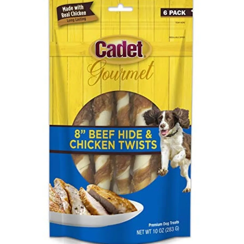 Cadet Gourmet Rawhide Twists Natural Dog Chews - Chicken - 8 In - 6 Pack