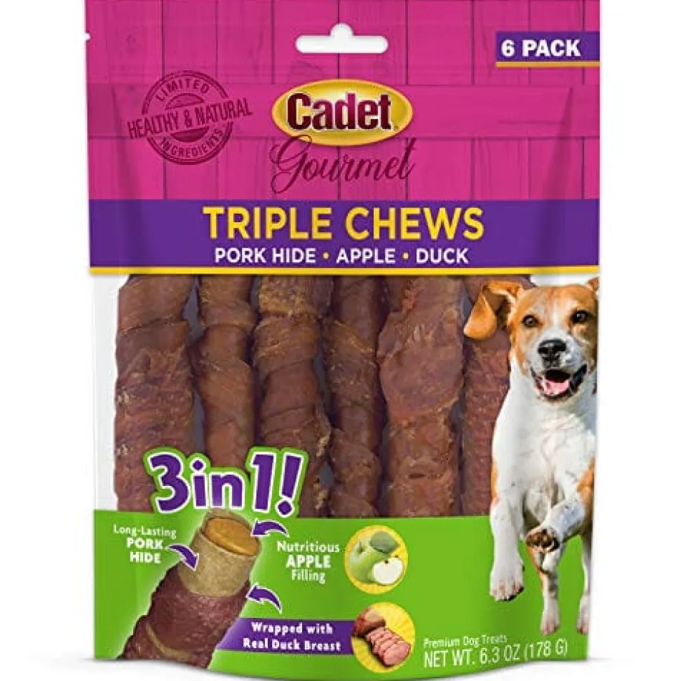 Cadet Gourmet Triple Chews Natural Dog Chews - Pork Hide and Apple - 6 Pack