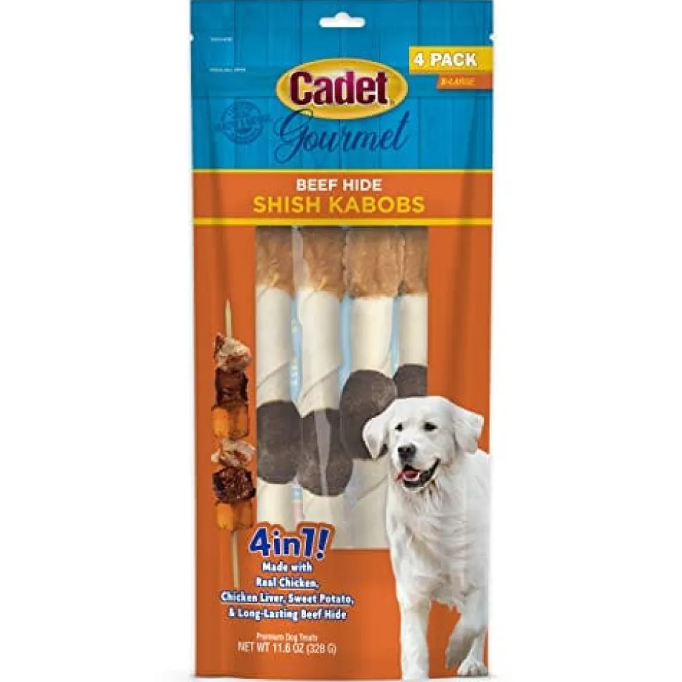 Cadet Gourmet Triple Flavored Shish Kabobs Natural Dog Chews - Chicken Liver and Sweet Potato - 4 Pack