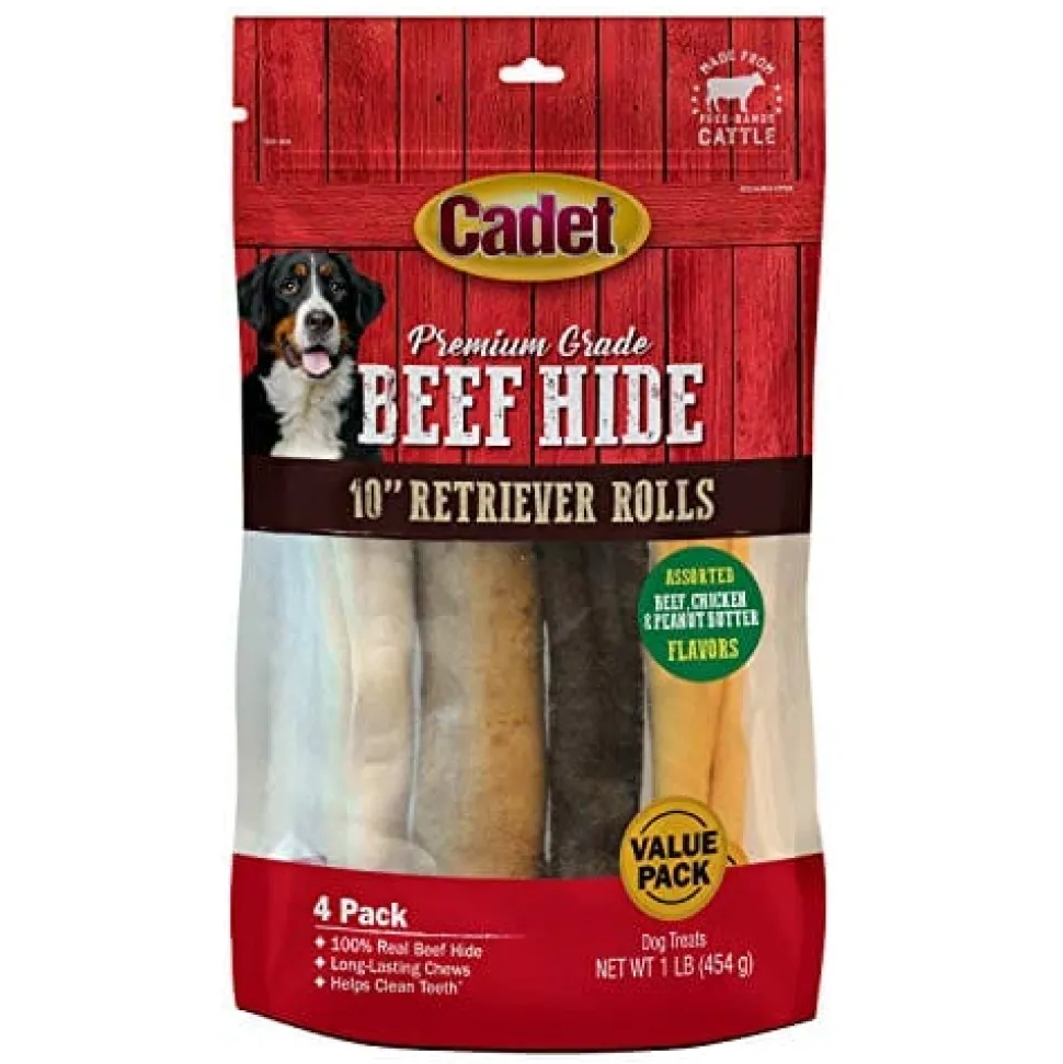 Cadet Premium Grade Retriever Rawhide Rolls Natural Dog Chews - Assorted - 10 In - 1 Lb