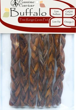 Canine Caviar Braided Dog Buffalo Sticks - 6 Inch - 6 Count