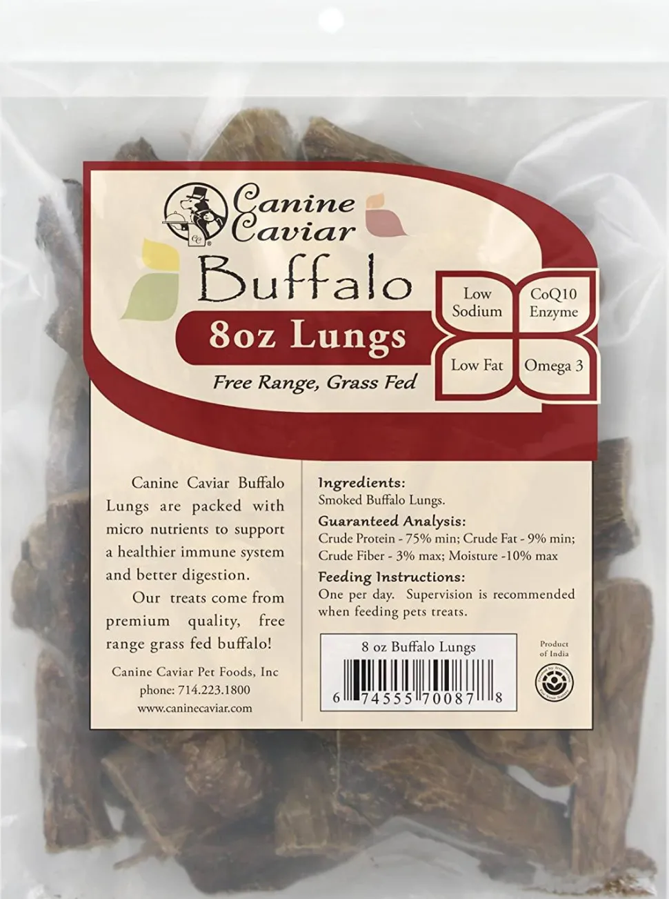 Canine Caviar Buffalo Lungs Natural Dog Chews - 8 oz