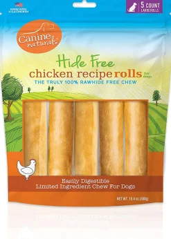 Canine Naturals Hide-Free Chicken Rolls Natural Dog Chews - 7 Inch - 19.4 oz - 5 Count