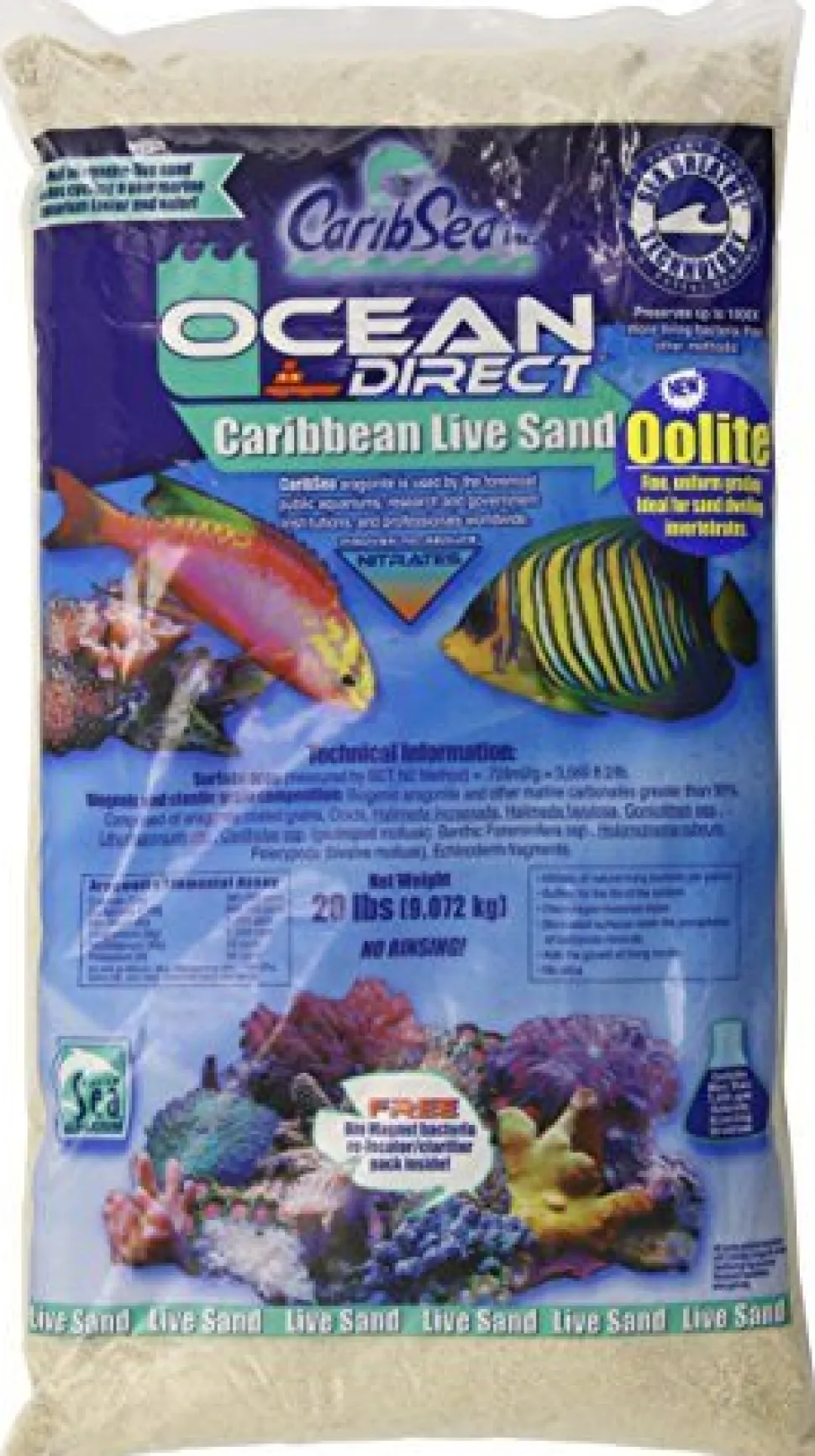CaribSea Ocean Direct Live Oolite - 20 lb - Pack of 2