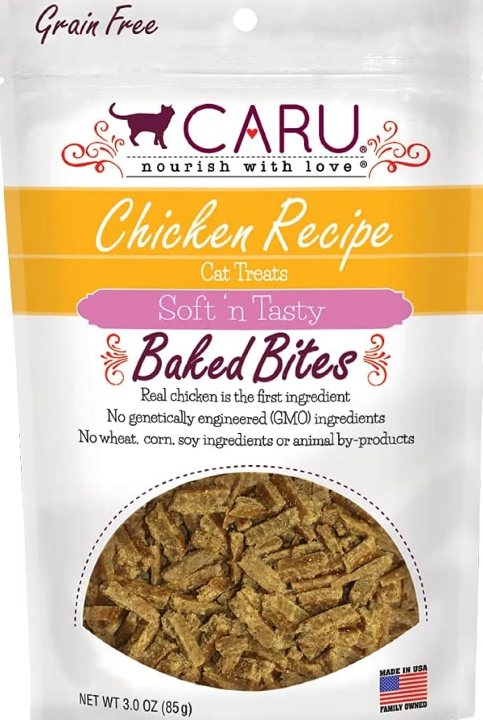 Caru Natural Chicken Recipe Bites Soft and Chewy Cat Treats - 3 oz