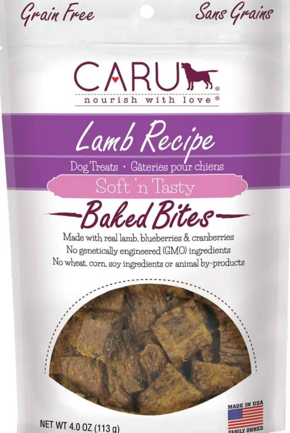Caru Natural Lamb Recipe Bites Soft and Chewy Dog Treats - 4 oz
