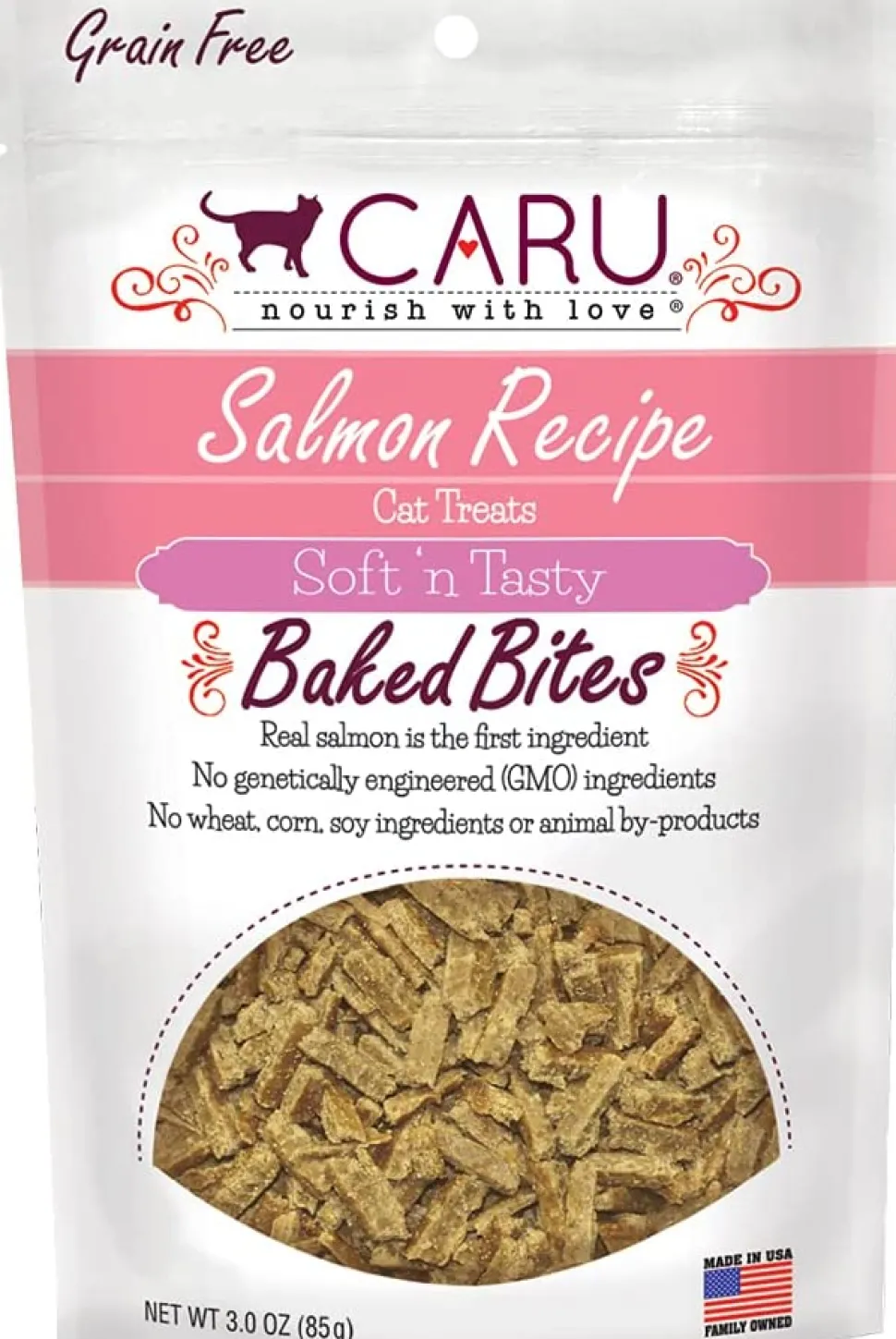 Caru Natural Salmon Recipe Bites Soft and Chewy Cat Treats - 3 oz