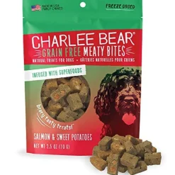 Charlee Bear Grain-Free Meaty Bites Soft and Chewy Dog Treats - Salmon and Sweet Potato - 2.5 Oz