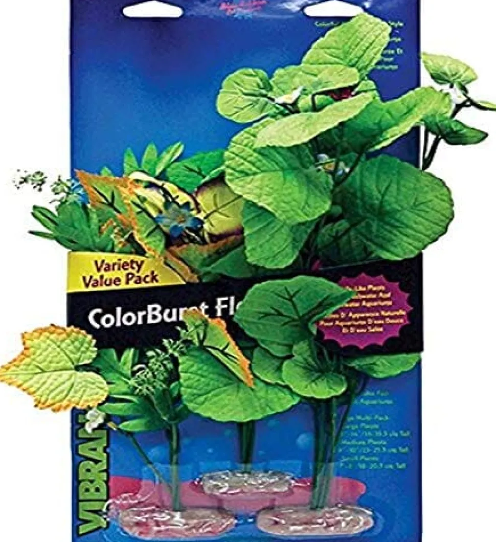 Colorburst Florals Broad Leaf Flowering Clusters Plastic Aquarium Plant - Multi - Large
