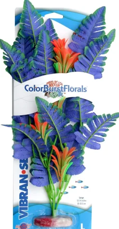 Colorburst Florals Butterfly Sword Silk Plastic Aquarium Plant - Blue - Large