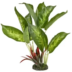 Colorburst Florals Dieffenbachia Variegated Leaf Plastic Aquarium Plant - Green - Medium