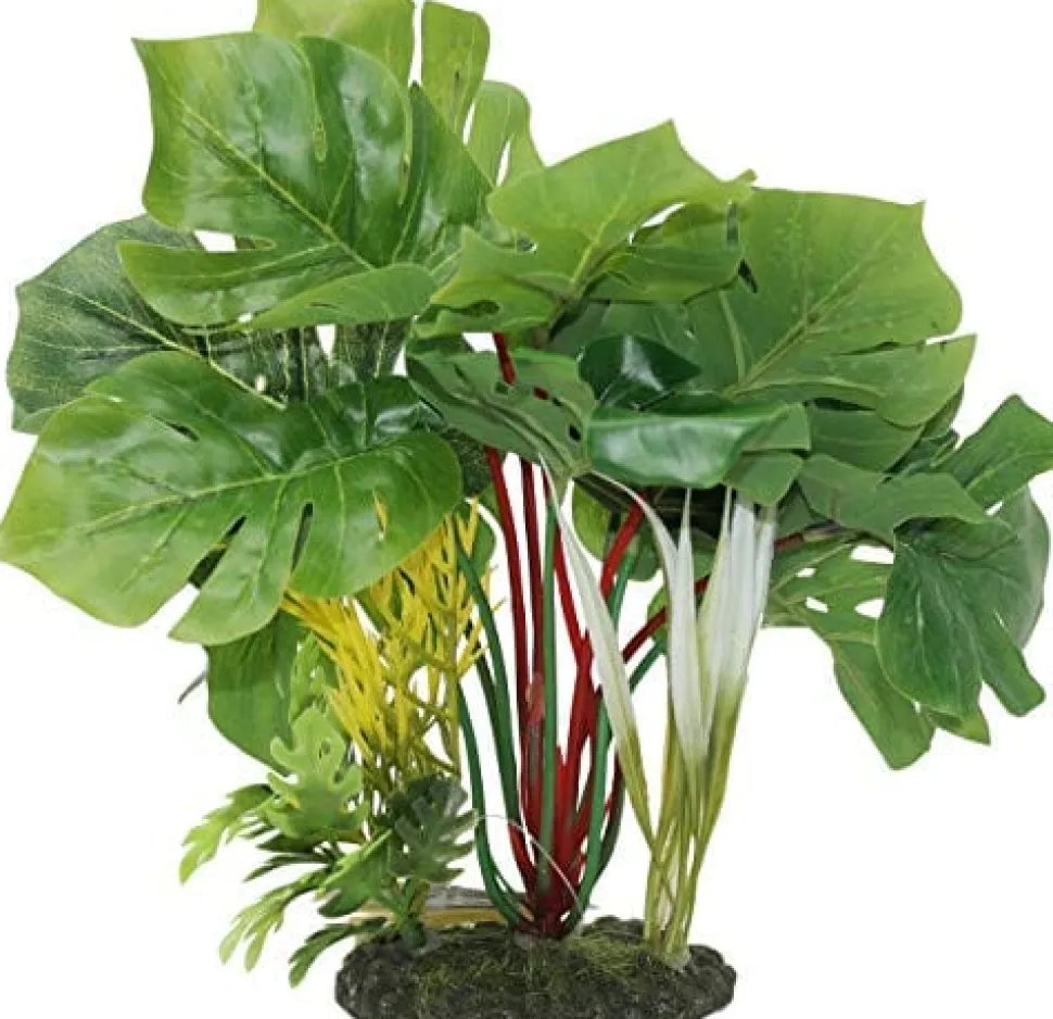 Colorburst Florals Split Green Leaf Philodendron Plastic Aquarium Plant - Green - Medium