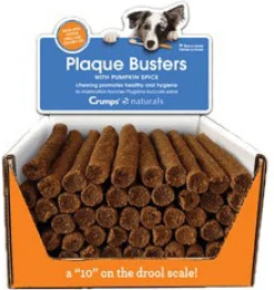 Crumps' Naturals 7" Pumpkin Spice Plaque Buster Dog Dental Hard Chews - 50 ct BULK