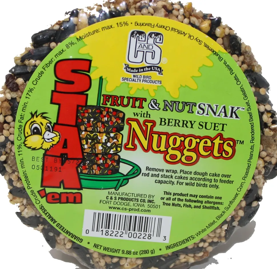C&S Stak'em Fruit & Nut Snak with Suet Nuggets Wild Bird Food - Berry - 9.88 Oz