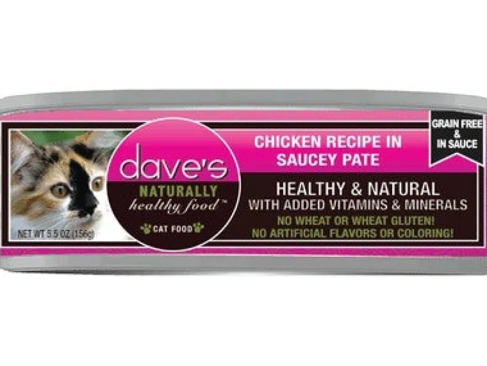 Dave's Pet Food Chicken Recipe in Saucey Pate Canned Cat Food - 5.5 oz Cans - Case of 24