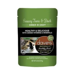 Dave's Pet Food Healthy Cat Food Pouch Saucey Tuna & Duck Dinner in Gravy - 2.8 oz Cans - Case of 24
