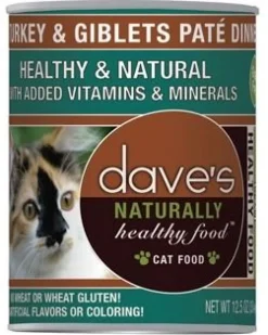 Dave's Pet Food Naturally Healthy Turkey & Giblets Pate Dinner Canned Cat Food - 12 oz Cans - Case of 12