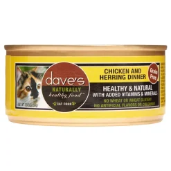 Dave's Pet Food Naturally Healthy Chicken & Herring Dinner Canned Cat Food - 5.5 oz Cans - Case of 24