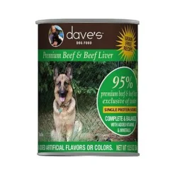 Dave's Pet Food Premium Canned Dog Food Beef & Beef Liver 95% Meat - 13 oz Cans - Case of 12