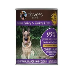 Dave's Pet Food Premium Canned Dog Food Turkey & Turkey Liver 95% Meat - 13 oz Cans - Case of 12