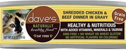 Dave's Pet Food Shredded Chicken and Beef Dinner in Gravy Canned Cat Food - 2.8 oz Cans - Case of 24
